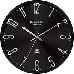 HARRIS & CO. CLOCKMASTERS Silent Sweep Noiseless Technology Analog Wall Clock With Metal Golden 3D Numbers (14 Inch, Black Metal Frame & Dial, Model - Jermyn Street)-25