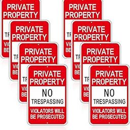 Amylove 8 Pack Large Private Property No Trespassing Sign Violators Will Be Prosecuted Signs Metal Aluminum Warning Signs for Property, Weather Resistant, Waterproof, Indoor or Outdoor (12 x 18 Inch)-image-76