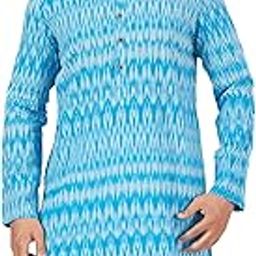 Men's Pure Handloom Cotton Relaxed Fit Ikat Knee Length Kurta(M120)-image-74