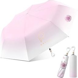 Compact Umbrella for Sun Rain Protection, Auto Open Close Travel Folding Umbrella with Flower Charm Strap, Black Tape UV Protection, 8 Dual Ribs & Anti-Slip Rubber Handle for Outdoor Commute-picture-22