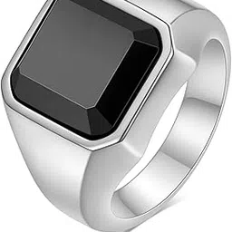 peora Black Stone Studded Silver Plated Finger Ring Fashion Fancy Jewellery Gift for Men & Boys (US-9)-picture-17