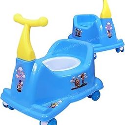 Toyshine 2 in 1 Rider Cum Potty Chair, Pot Seat Potty Training for kids - Blue Green- RIding Scooter - Blue-image-51