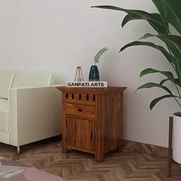 Ganpati Arts Solid Sheesham Wood Armania Bedside End Table with 1 Drawer and 1 Door Storage for Living Room Wooden Night Stand Bed Room Furniture (Natural Finish) 1 Year Warranty-19