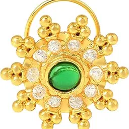 admier Gold Plated Brass floral design cz studded nath Nathaniya nosering Traditional Nath jewellery for girls Women(ACNT0103-A)-picture-25