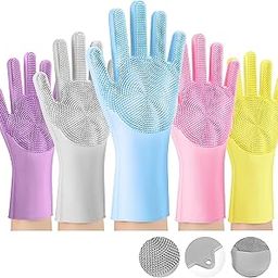Avighna Silicone Hand Gloves 200 GSM, Silicone Dish Washing Gloves for Kitchen and Pet Grooming, Cleaning Car, Bathroom, Dish Washing Gloves with Scrubber for Women (Multicolor, 1 Pair)-17