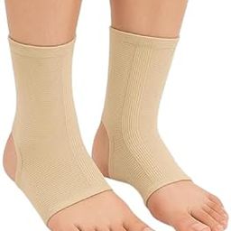 Fash-N-Vibe Long Tubular Ankle Support Compression Sleeve Beige Color Foot Binder Wrap for Men Women Plantar Sprain Heel Elastic Sock Lightweight Soft Stretch Anklet Pair_S-image-15