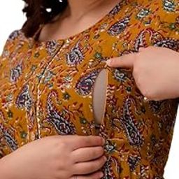 Maternity Feeding Kurti for Women | Cotton Blend Anarkali Dress with Nursing Zip for Pre & Post Pregnancy-image-90
