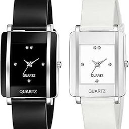 Rectangular Dial Analogue Multicolor Dial Rubber Strip Women's & Girl's Watches Combo Pack of 2 (Black, White)-15