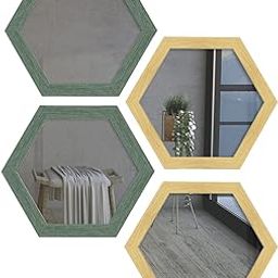 Art Street Decorative Wall Mirror Brown & Grey Set of 4 Hexagon Shape for Home Decoration & Wall Decoration, Size -11 X 9.6 Inch-image-38