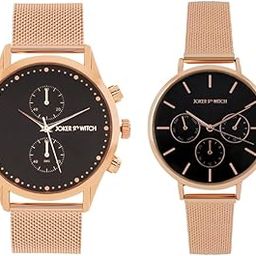 Stainless Steel Katniss And Peeta Couple Analogue Watches, Black Dial, Rose Gold Band-image-30