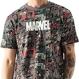 Official Marvel: Comic Nerd Men and Boys Short Sleeves Round Neck Grey All Over Printed Cotton T-Shirts-image-21