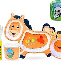 FunBlast 5 Pcs Cartoon Theme Bamboo Fiber Baby Feeding Set - Tableware/Crockery Dining for New Born and Toddlers-image-1
