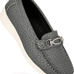 Women's Green Stylish Comfortable Upper Metalic Buckle Detailed Loafers for Girls 5-picture-29