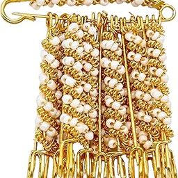 Missmister Gold plated White beaded Gold plated Brass wired set of 12 saree dupatta Ethnic Traditional clip on safetypins for Women (MM6231SPRM)-image-37