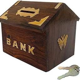 Saleem Handicraft Wooden Money Bank Box with Lock and Key | Handmade Sheesham Wood Coin Storage Box for Kids & Adults | Decorative House-Shaped Piggy Bank for Gifting & Saving-image-90