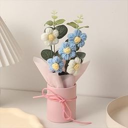SATYAM KRAFT 1 Pcs Artificial Crochet Flower Bouquet with Pot | Home Decoration, Table Decor, Room Decor, Living Room, Bedroom, Gifting, Aesthetic Centerpiece Decor (Blue)-image-94