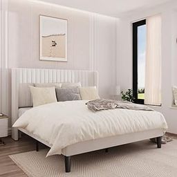 HITHOS Solid Wood Modern Upholstered King Size Bed with Wingback Headboard | Wooden Double Bed Cot Palang Furture Without Storage (Black) -3 Year Warranty-image-59