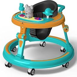 StarAndDaisy 360 Baby Walker 6-24 Months / 7 Level Height Adjustment Walker for Kids Boy and Girl with Switchable Food & Musical Toy Tray/Premium Baby Activity Walker - Green Orange-image-72