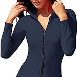 Womens Long Sleeve Rash Guard Shirt UPF 50+ Sun Protection Swimsuit Swim Tops-image-56