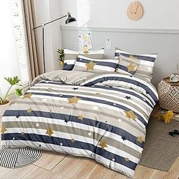 DIVINE OVERSEAS Premium Micro Fabric Kids Bed Sheet Set - Beige Blue Star Design - 1 Double Size Bed Sheet (90" x 100") & 2 Pillow Covers - Ultra Soft, Durable, No Pilling, No Shrinking-0