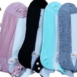 Women's Cotton Printed Colorful Ankle Length Socks | Breathable Durable Comfortable Regular Wear Moti/Net Socks for Girl's - Pair of 4 (Free Size)-picture-18