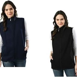 Women Solid Fleece Warm Zipper Sleeveless Jacket for Winters (Pack of 2)-22