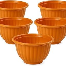 HALLORA Plastic Round Flower Pot | Plant Pot for Home, Terrace, Garden etc | Planter | Pack of 05 | Brown Colour | Size 7 Inch | for Home Indoor & Outdoor Gardening (Brown)-image-24