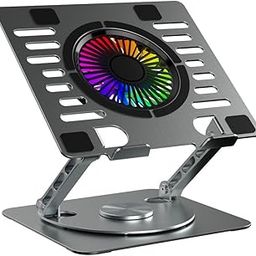 Portronics My Buddy Spinlight Laptop Stand with Cooling Fan, 360° Rotating Base, Adjustable Height & Angle, RGB Lights, Aluminium Alloy Body for Upto 15.6” Laptops and Tablets (Silver)-5