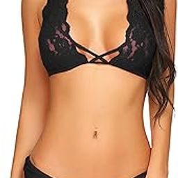 Women Cross Style Lace Bra Panty Lingerie Set (1. Black, Free Size)-image-33