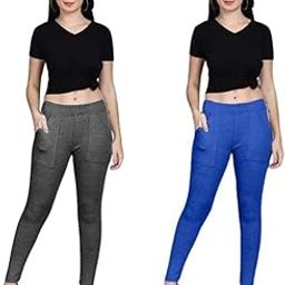 Stylish Pocket Jeggings for Girls (Age 14 to 18) & Women (Hip Size 26 to 34) // Fabric - Soft Bun Cotton // Fit - Slim Fit Ankle Length // 2 Combo Pack // Please Refer The Size Chart Image First-image-0