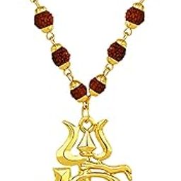 Gold Plated Religious OM and Trishul Pendant with Rudraksha Mala for Men (PS1101780G)-4