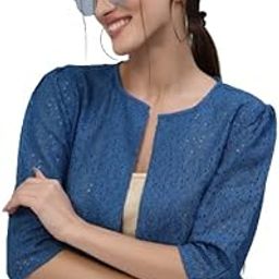 Women Blue Self Design Floral lace Regular Open Front Shrug-33