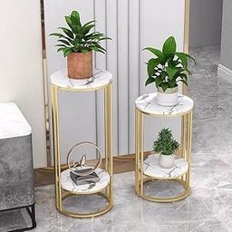 METALFY Plant Stand Indoor Outdoor Metal, 2-Tier Modern Plant Shelf, Corner Flower Pot Holder, Plant Stand Table for Living Room Balcony Patio Garden Entryway Set Of 2 (Gold & White)-10