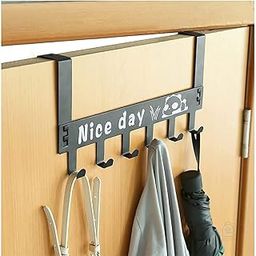 DOCAT Door Hangers for Clothes Hanging Metal Over The Door Hook Hanger with 6 Hook Drill Free Removable Hooks Suitable for Bathroom, Bedroom and Kitchen Door Organizer (Black)-37