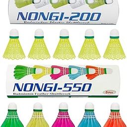 Nongi Combo Pack of 10 Shuttlecocks 550 (5 Multicolor Feather),200 (5 Yellow Plastic) for Outdoor Indoor Sports-image-94