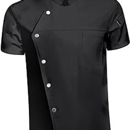 Men Women Chef Coat Jacket Snap Button Food Service Summer for Waiter Hotel 3XL Size Black | 1 Chef Jacket-image-59