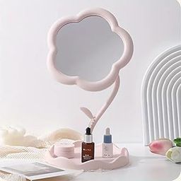 SQUICKLE Decorative Flower Shaped Makeup Mirror | Rotatable Makeup Mirror with Tray Table | Desktop Adjustable Mirror for Bedroom, Bathroom, Living Room (Pack of 1) (Pink (20 * 11))-image-10