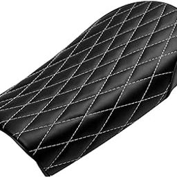 MERISHOPP Soft Leatherette Motorcycle Seat Saddle fits Cafe Racer White Line-image-16