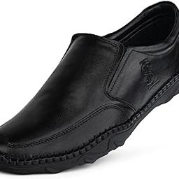 louis stitch Jet Black Genuine Leather Formal Slip On Shoes for Men | Ultra Lightweight and Flexible Rubber Sole Men’s Slipon Loafer Shoes | LSAXSOJB |-picture-2