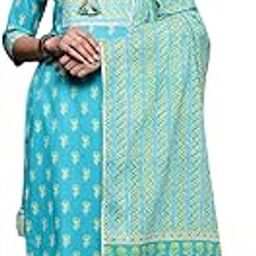 Women's Printed Cotton Straight Kurta Trouser With Dupatta Set-26