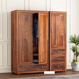 MANNAT ARTS Wooden 3 Door Wardrobe Organizer for Storage with 6 Drawer 8 Shelves Storage - Sheesham Wood Cupboard for Bedroom - Wooden Almirah Organizer for Clothes Storage (Design 57)-image-100