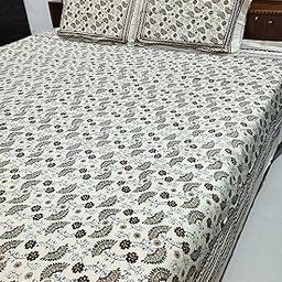 Floral Print Cotton Double Bedsheet with 2 Pillow Covers, King Size 254x274 cm, Brown and Turquoise Pattern-image-22