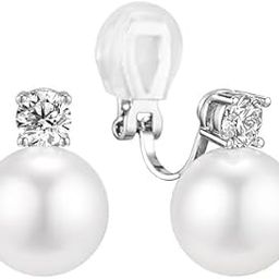 CZ Pearl Clip-On Earrings for Women & Girls | Non-Pierced Earrings with CZ Sparkle | Elegant Clip On Pearl Earrings for Weddings, Parties & Casual Wear-image-88