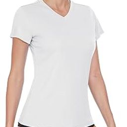 Women's Rash Guard Short Sleeve V Neck UPF 50+ Sun Protection Clothing Quick Dry UV SPF Swim Shirts, White, L-image-54