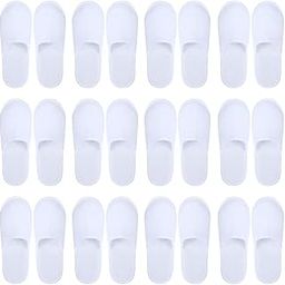 YU WELL 12 Pairs Disposable Spa Slippers Fluffy Closed Toe Spa Slippers For Hotel, Home, Guest Use, Fits Up To Us Men And Women White Spa-Slipper-12-image-1