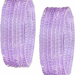 Glass Bangles Set for Women, Traditional Crystal Design with Inner Lining, Set of 12-image-99