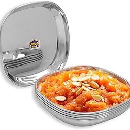 URBAN KRAFT Stainless Steel Small Square Snacks Breakfast Plates Pack of 6 | 17 cm Small Nashta/Quarter/Halwa Plates | Mirror Finish, BPA Free-image-26