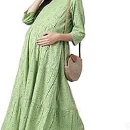 Cotton Maternity Dresses for Women with Feeding Zip - Floral Breastfeeding Maternity Gown Kurti for Pregnant Women - Nursing Pre and Post Pregnancy Wear-image-110