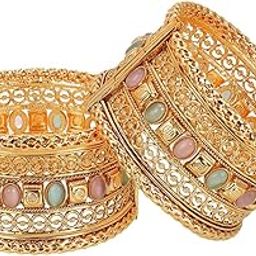 Women Gold Plated Stone Studded Bangles-image-3