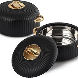 Cello Aurum Luxury Insulated Casseroles Set of 2, Black 1000ml Each | Double Walled Thermoware Casserole with Lid | Easy Grip Handle| Inner Steel Insulated Serving Bowl Casserole For Roti,Rice,Biryani-image-70